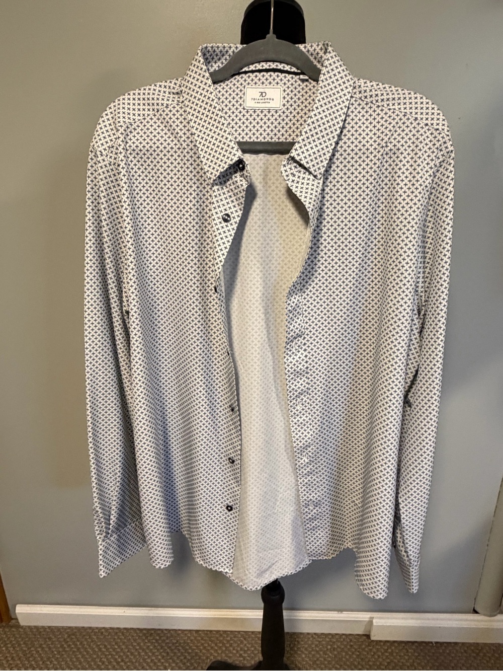 7 Diamonds 4 Way Stretch Button Down Shirt Men’s XXL White Blue Performance